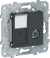 Розетка RJ45+TV Оконечная без рамки Schneider Electric Unica New 2-м. антрацит картинка